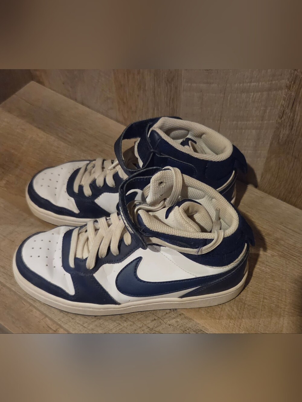 Nike Men’s High-Top Sneakers in Navy and White with Cream Lining